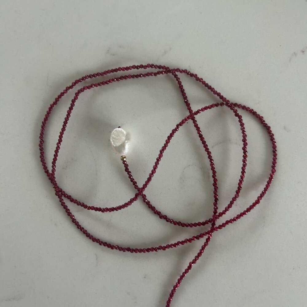 Ruby and Pearl Lariat Necklace